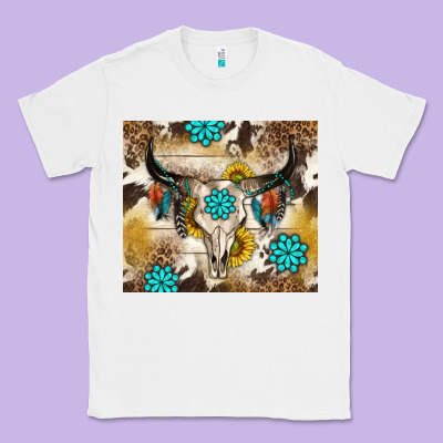 Cowhide Leopard Bull Skull Gemstone Classic Tee Designed By Nancycooperartshop