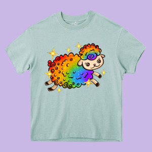 Rainbow Sheep With Star Heavy Core Tee Designed By Texasbilliewilder