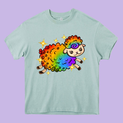 Rainbow Sheep With Star Heavy Core Tee Designed By Texasbilliewilder