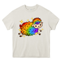 Cream rainbow sheep with star Heavy Core Tee - texasbilliewilder