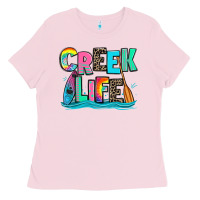 Bubblegum Pink creek life kayaking Ladies Tee - Zillion Design Studio