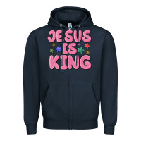 Navy jesus is king Zipper Hoodie - MaliasSmallBusiness
