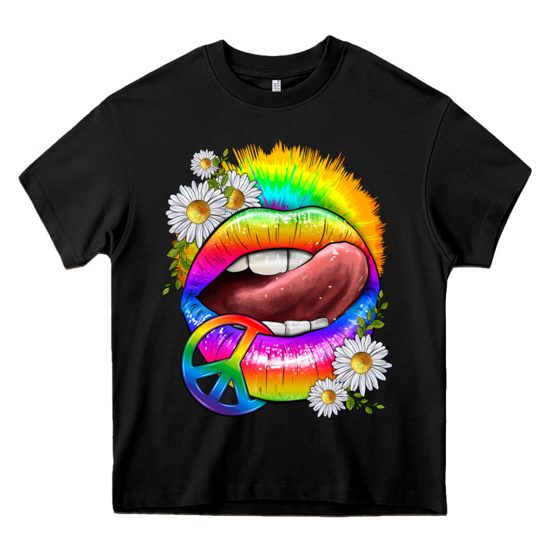 Rainbow Lips With Daisies Heavy Core Tee by texasbilliewilder | Teevron