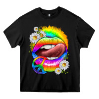 Black rainbow lips with daisies Heavy Core Tee - texasbilliewilder