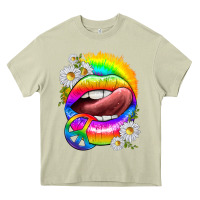 Mossy rainbow lips with daisies Heavy Core Tee - texasbilliewilder