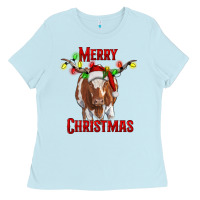 Baby Blue Merry Christmas Longhorn Cow Ladies Tee - RanaPortraitStore