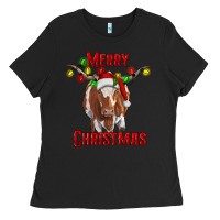 Black Merry Christmas Longhorn Cow Ladies Tee - RanaPortraitStore