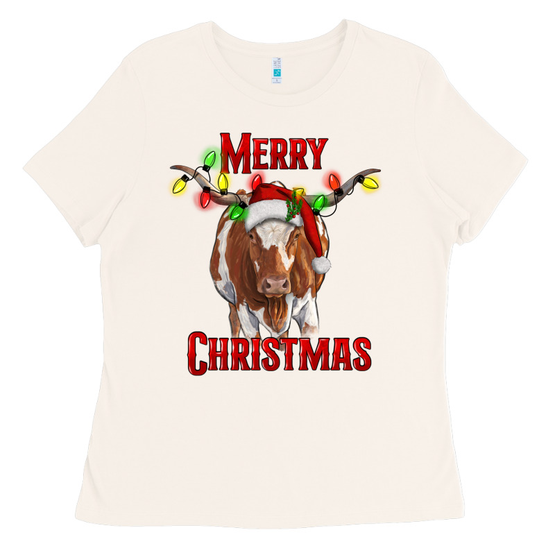 Merry Christmas Longhorn Cow Ladies Tee by RanaPortraitStore | Teevron