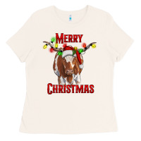 Bone Merry Christmas Longhorn Cow Ladies Tee - RanaPortraitStore