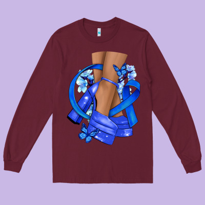 Colon Cancer Heels Long Sleeve Tee Designed By Nancycooperartshop