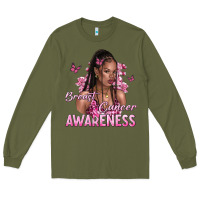 Army Green breast cancer awareness afro woman Long Sleeve Tee - NancyCooperArtShop