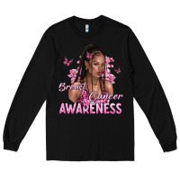 Black breast cancer awareness afro woman Long Sleeve Tee - NancyCooperArtShop