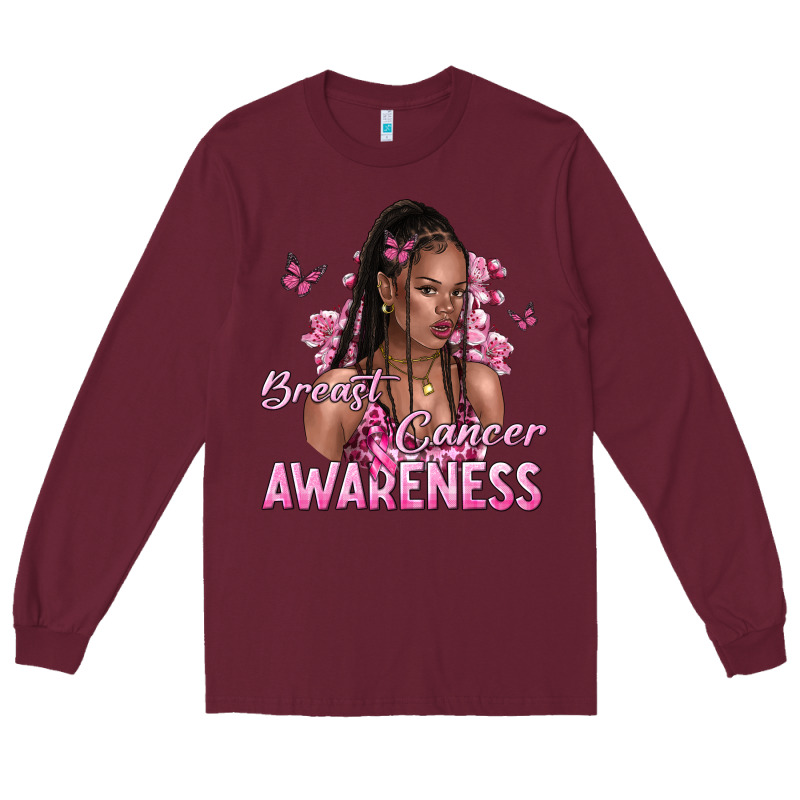 Breast Cancer Awareness Afro Woman Long Sleeve Tee by NancyCooperArtShop | Teevron