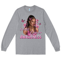 Heather Grey breast cancer awareness afro woman Long Sleeve Tee - NancyCooperArtShop