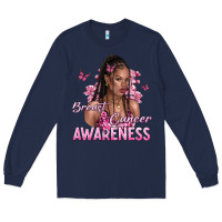 Navy breast cancer awareness afro woman Long Sleeve Tee - NancyCooperArtShop