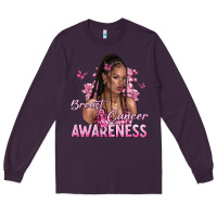 Plum breast cancer awareness afro woman Long Sleeve Tee - NancyCooperArtShop