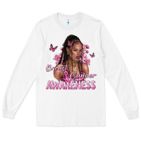 White breast cancer awareness afro woman Long Sleeve Tee - NancyCooperArtShop