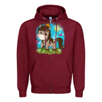 Burgundy little cute horse Zipper Hoodie - NancyCooperArtShop