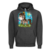 Charcoal Heather little cute horse Zipper Hoodie - NancyCooperArtShop