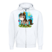 White little cute horse Zipper Hoodie - NancyCooperArtShop