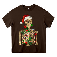 Chocolate Brown Christmas Skeleton Heavy Core Tee - RanaPortraitStore