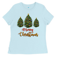 Baby Blue merry christmas trees Ladies Tee - RanaPortraitStore