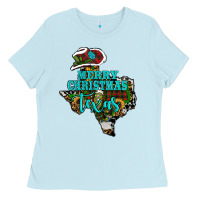 Baby Blue Merry Christmas Texas Map Ladies Tee - RanaPortraitStore
