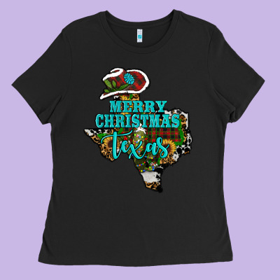 Ladies Tee Merry Christmas Texas Map