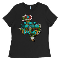 Black Merry Christmas Texas Map Ladies Tee - RanaPortraitStore
