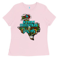 Bubblegum Pink Merry Christmas Texas Map Ladies Tee - RanaPortraitStore
