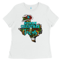 White Merry Christmas Texas Map Ladies Tee - RanaPortraitStore