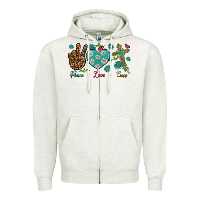 Peace Love Cross Zipper Hoodie by NancyCooperArtShop | Teevron