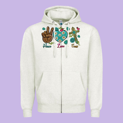 Peace Love Cross Zipper Hoodie Designed By Nancycooperartshop