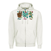 Oatmeal Heather peace love cross Zipper Hoodie - NancyCooperArtShop