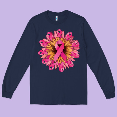 Cancer Ribbon Sunflower Long Sleeve Tee Designed By Nancycooperartshop