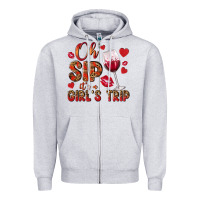 Heather Grey oh sip its a girls trip Zipper Hoodie - NancyCooperArtShop