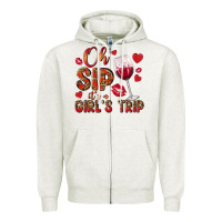Oatmeal Heather oh sip its a girls trip Zipper Hoodie - NancyCooperArtShop