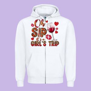 Oh Sip Its A Girls Trip Zipper Hoodie Designed By Nancycooperartshop