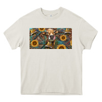 Cream Cow With Aztec Leopard And Sunflower Heavy Core Tee - RanaPortraitStore