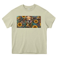 Mossy Cow With Aztec Leopard And Sunflower Heavy Core Tee - RanaPortraitStore