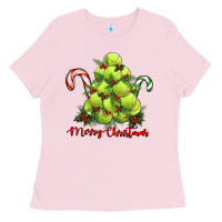 Bubblegum Pink Merry Christmas Tennis Ladies Tee - RanaPortraitStore