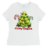 White Merry Christmas Tennis Ladies Tee - RanaPortraitStore