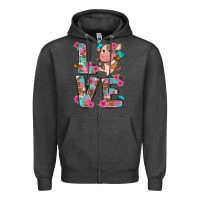 Charcoal Heather love little cute cow Zipper Hoodie - NancyCooperArtShop