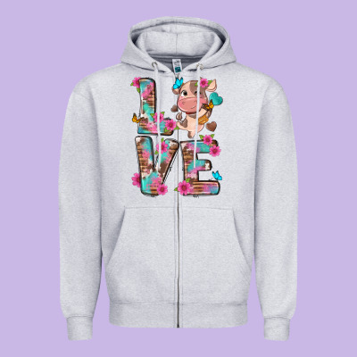 Love Little Cute Cow Zipper Hoodie Designed By Nancycooperartshop