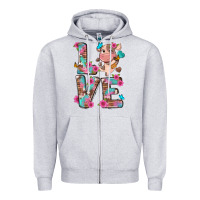Heather Grey love little cute cow Zipper Hoodie - NancyCooperArtShop