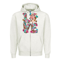 Oatmeal Heather love little cute cow Zipper Hoodie - NancyCooperArtShop