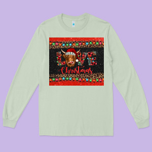 Love Christmas Highland Cow And Turquoise Gemstone Long Sleeve Tee Designed By Jasminsmagicworld
