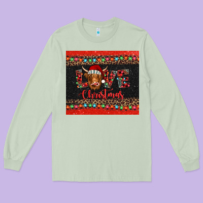 Love Christmas Highland Cow And Turquoise Gemstone Long Sleeve Tee Designed By Jasminsmagicworld