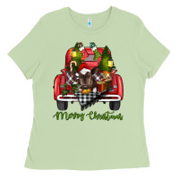 Matcha Merry Christmas Farm Truck With Baby Cow Ladies Tee - RanaPortraitStore