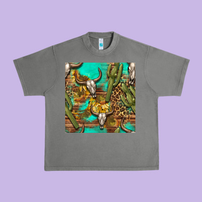 Western Bull Skull And Cactus Seamless Pattern Urban Heavy Tee Designed By Bundleandbundleshop